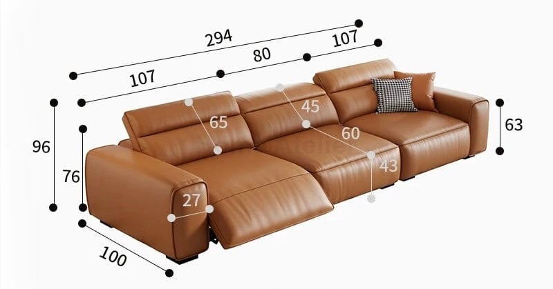 Home Atelier Italian Genuine Cowhide Leather / 3 seater/ Length 294cm ( 1 Electric Recliner) Darren Electric Recliner Leather Sofa