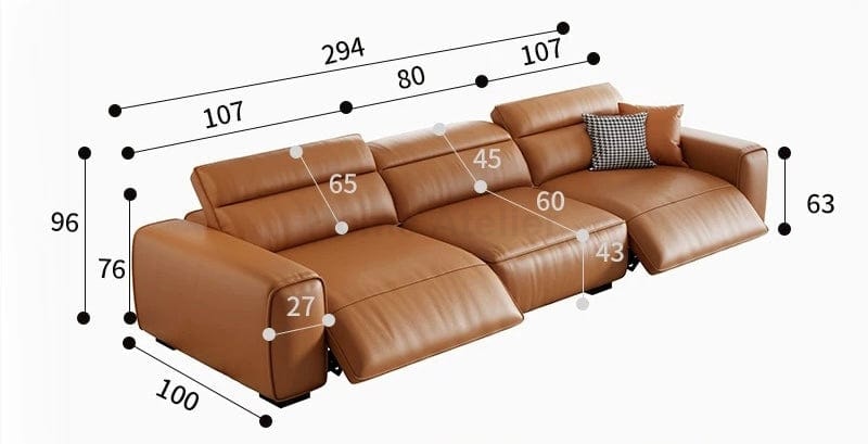 Home Atelier Italian Genuine Cowhide Leather / 3 seater/ Length 294cm ( 2 Electric Recliner) Darren Electric Recliner Leather Sofa