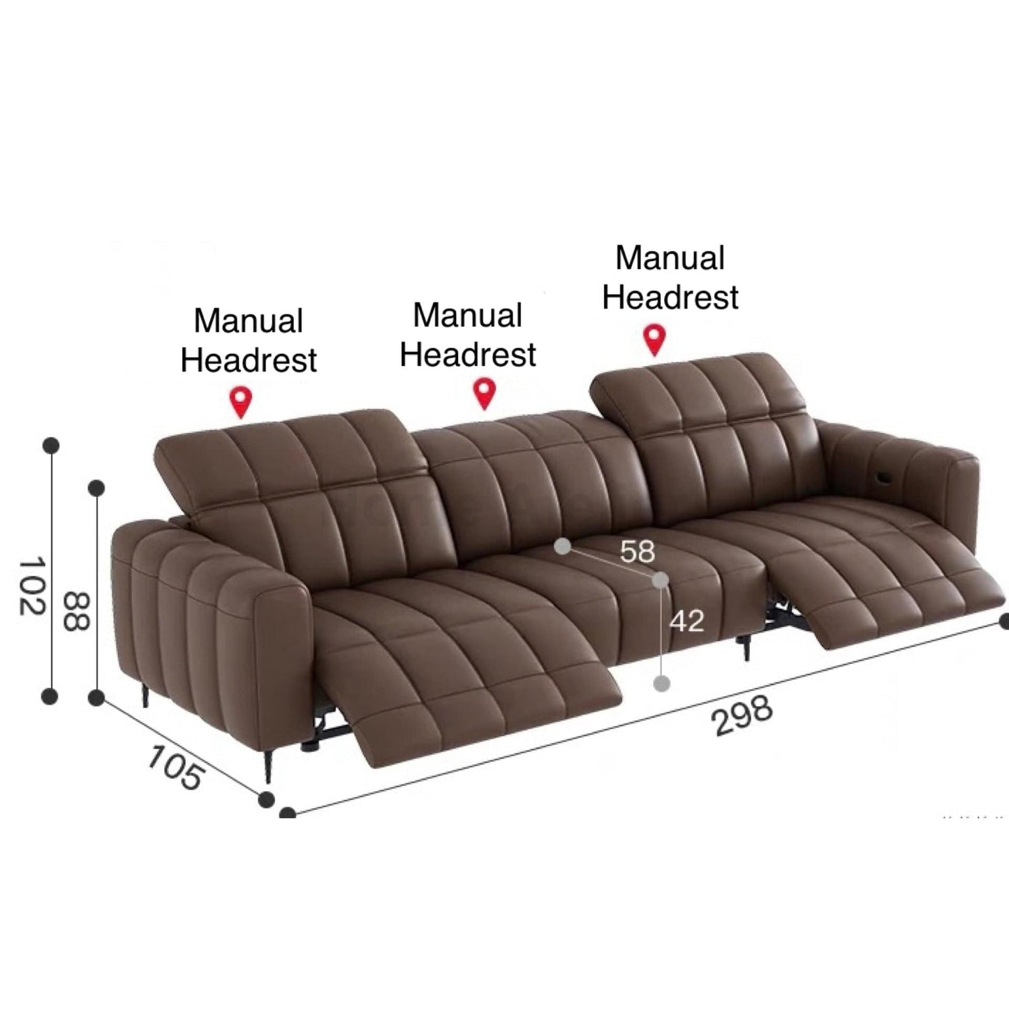 Home Atelier Italian Genuine Cowhide Leather / 3 seater/ Length 298cm ( 2 Electric Recliner) Manual Headrest Ramier Electric Recliner Leather Sofa