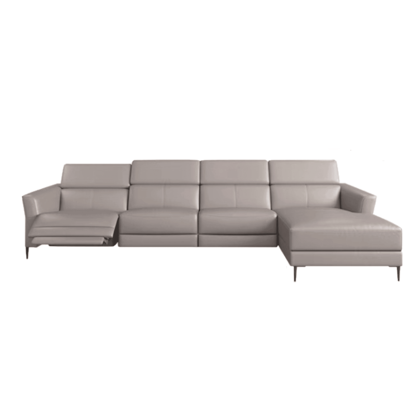Home Atelier Italian Genuine Cowhide Leather / 4 seater L-shape (+ 1 Electric Recliner) / Light Grey Ellie Sectional L-shape Electric Recliner Leather Sofa