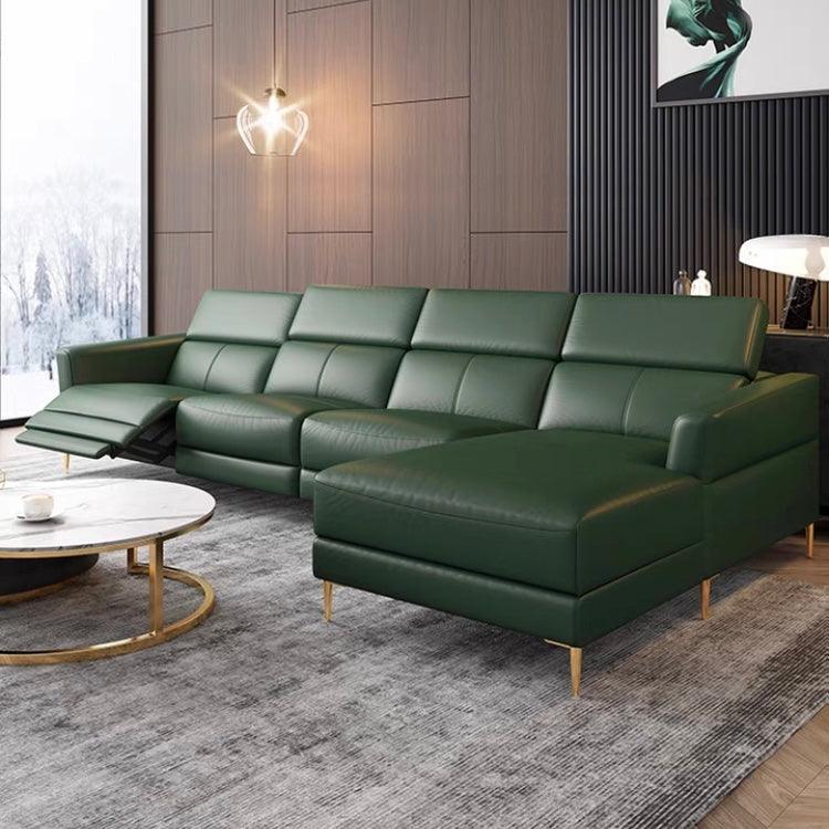 Home Atelier Italian Genuine Cowhide Leather / 4 seater L-shape (+ 1 Electric Recliner) / Moss Green Ellie Sectional L-shape Electric Recliner Leather Sofa