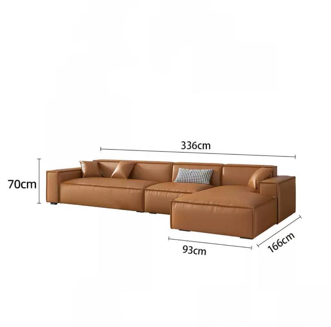Home Atelier Italian Genuine Cowhide Leather / 4 seater L-shape/ Length 336cm / Camel Aureus Leather Sofa