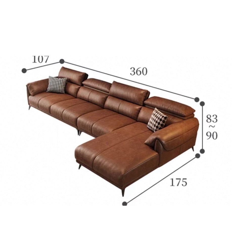 Home Atelier Italian Genuine Cowhide Leather / 4 seater L-shape/ Length 360cm Bernard Genuine Leather Sectional Sofa