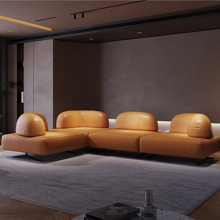 Home Atelier Italian Genuine Cowhide Leather / Camel Auora Sectional Designer Leather Sofa