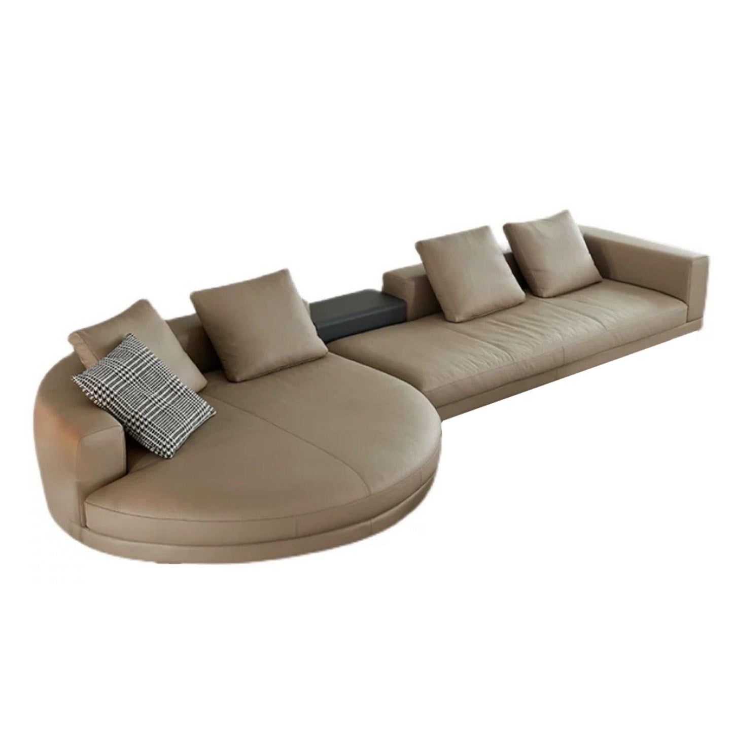 Home Atelier Italian Genuine Cowhide Leather / Group A/ Length 358cm with Curve Chaise / Khaki Alyssa Designer Sectional Round Chaise Sofa