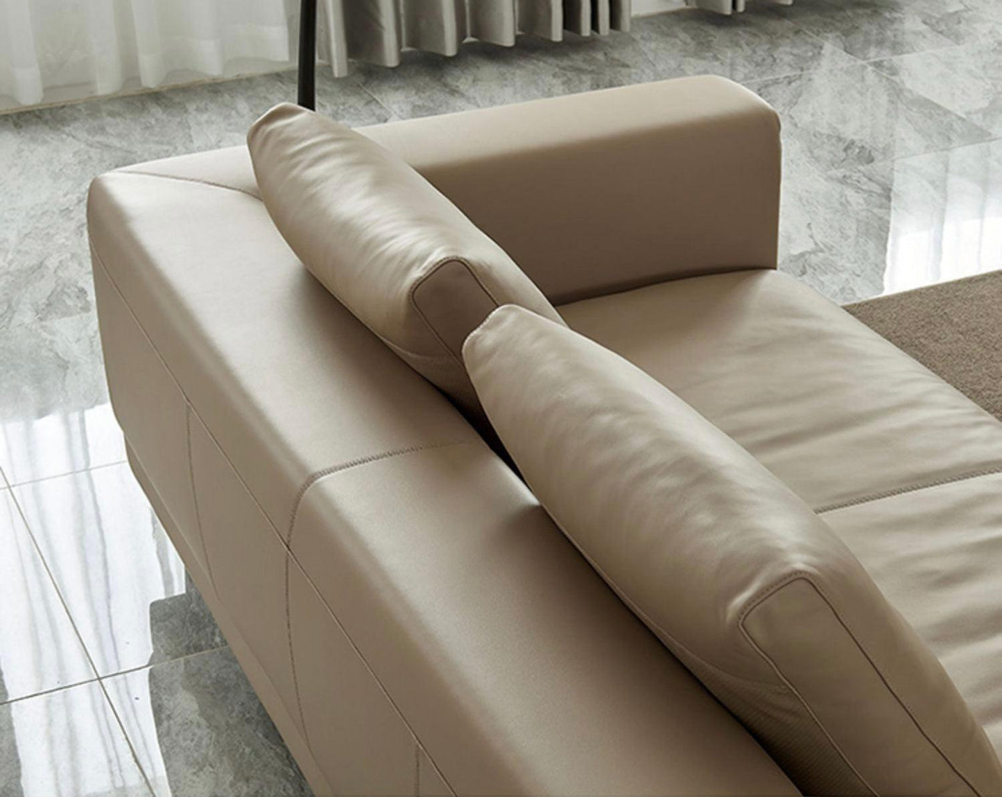 Home Atelier Italian Genuine Cowhide Leather / Group A/ Length 358cm with Curve Chaise / Khaki Alyssa Designer Sectional Round Chaise Sofa