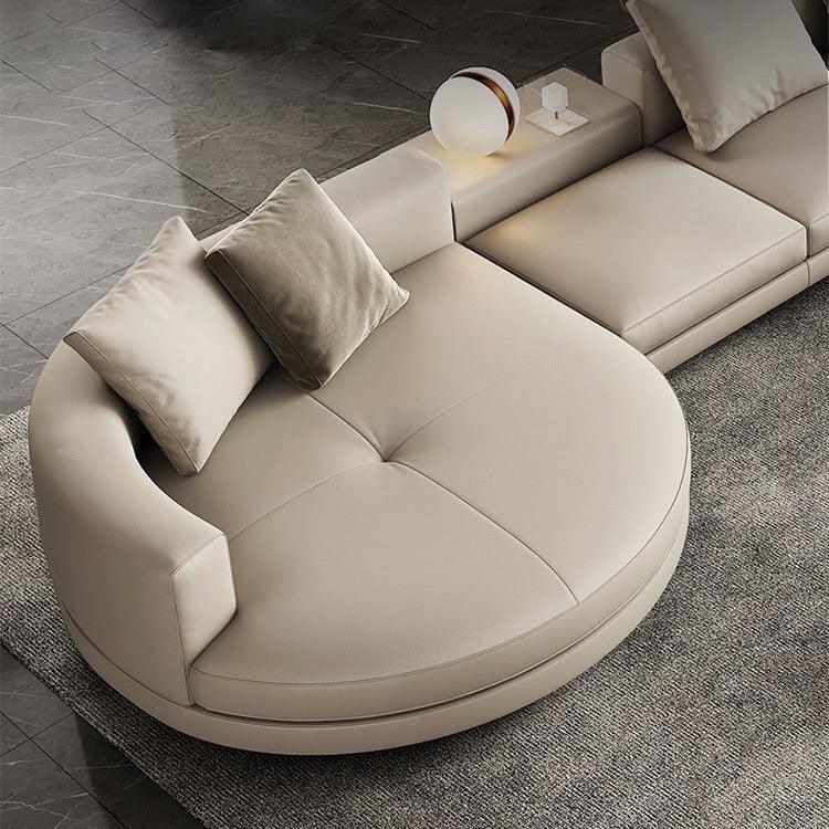 Home Atelier Italian Genuine Cowhide Leather / Group A/ Length 358cm with Curve Chaise / Khaki Alyssa Designer Sectional Round Chaise Sofa