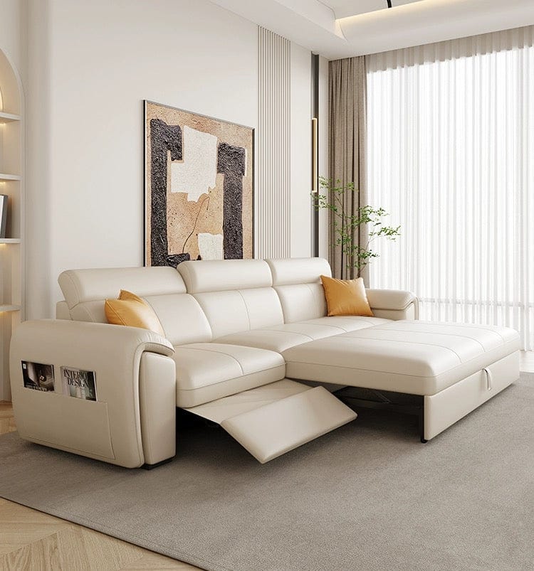Home Atelier Italian Genuine Cowhide Leather / Length 215cm ( 1 Electric Recliner + Pull-out Bed) Christen Electric Recliner Leather Sofa Bed