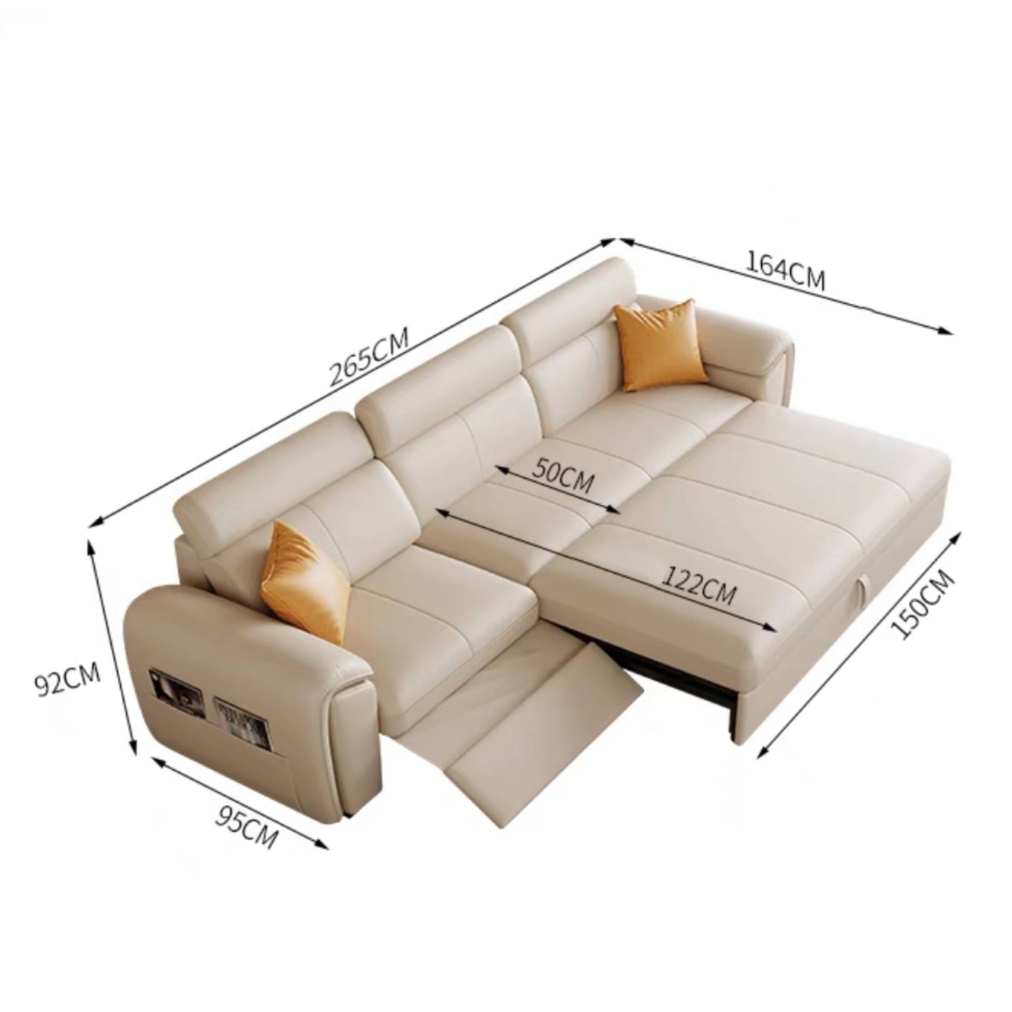 Home Atelier Italian Genuine Cowhide Leather / Length 265cm ( 1 Electric Recliner + Pull-out Bed) Christen Electric Recliner Leather Sofa Bed