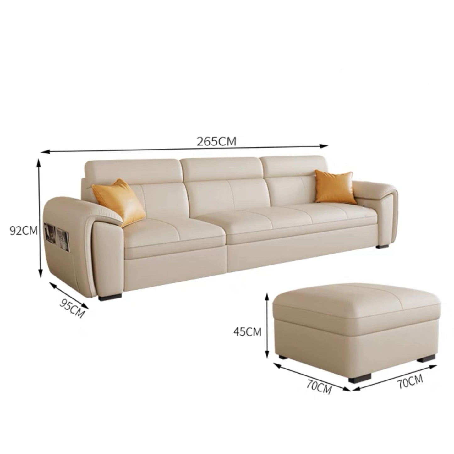 Home Atelier Italian Genuine Cowhide Leather / Length 265cm ( 1 seater non-recliner + Pull-out Bed + Storage Ottoman) Christen Electric Recliner Leather Sofa Bed