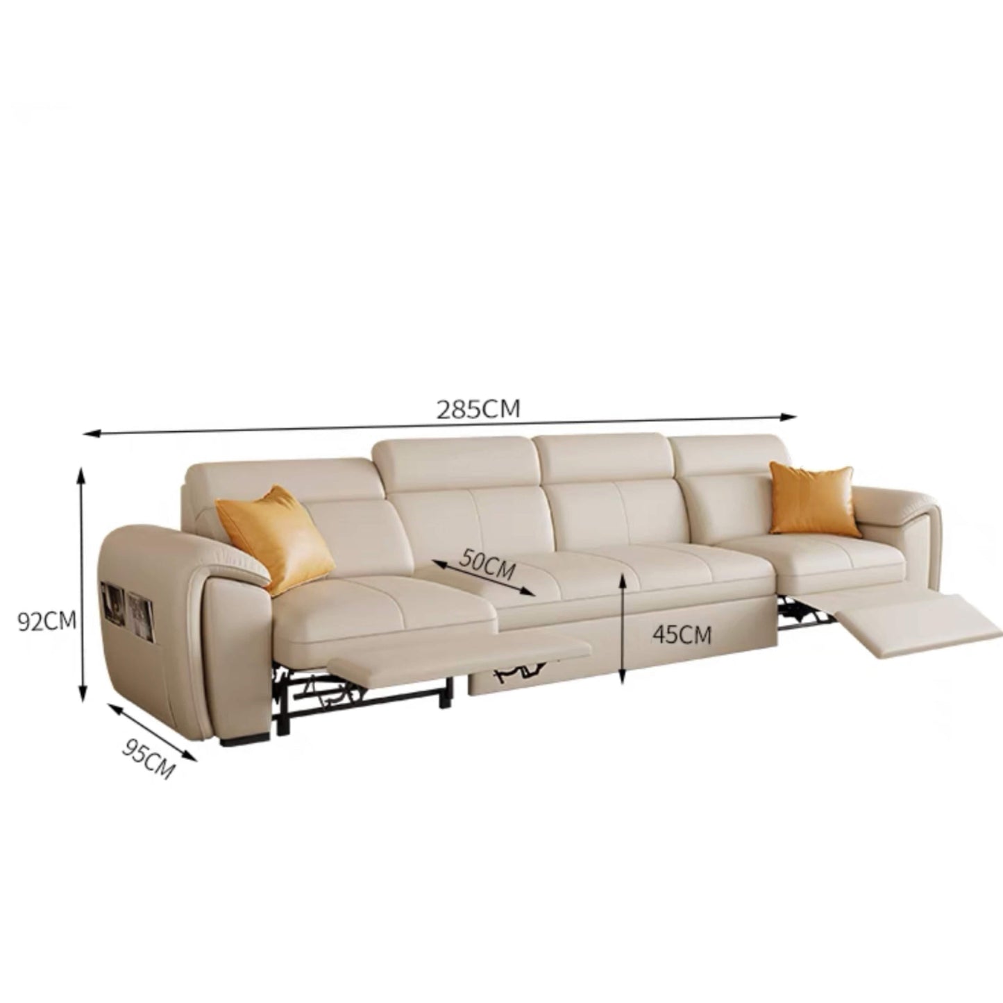 Home Atelier Italian Genuine Cowhide Leather / Length 285cm ( 2 Electric Recliner + Pull-out Bed) Christen Electric Recliner Leather Sofa Bed