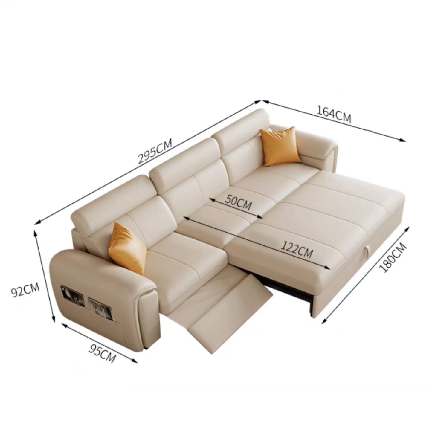Home Atelier Italian Genuine Cowhide Leather / Length 295cm ( 1 Electric Recliner + Pull-out Bed) Christen Electric Recliner Leather Sofa Bed