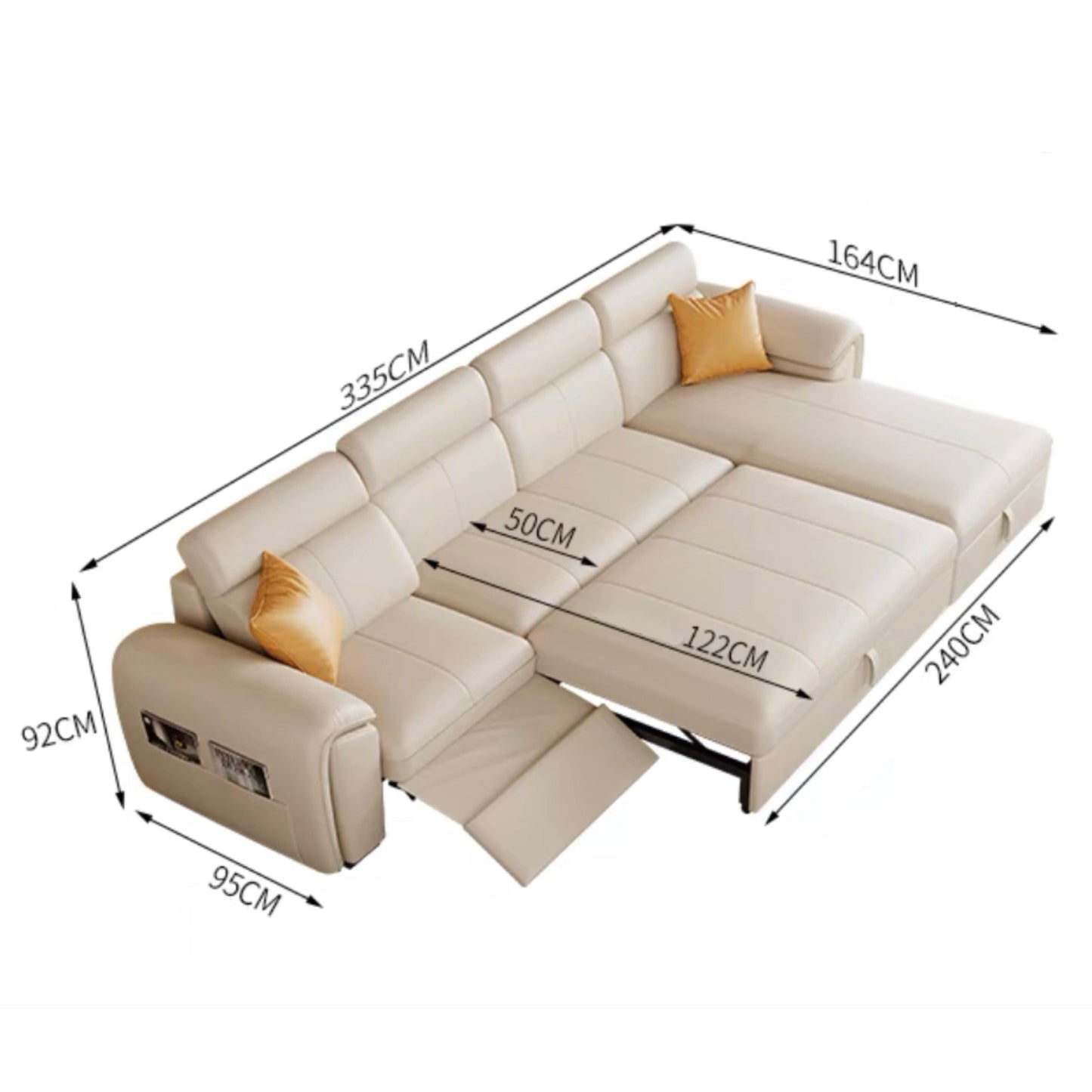 Home Atelier Italian Genuine Cowhide Leather / Length 305cm L-shape ( 1 Electric Recliner + Pull-out Bed + Storage L-shape) Christen Electric Recliner Leather Sofa Bed
