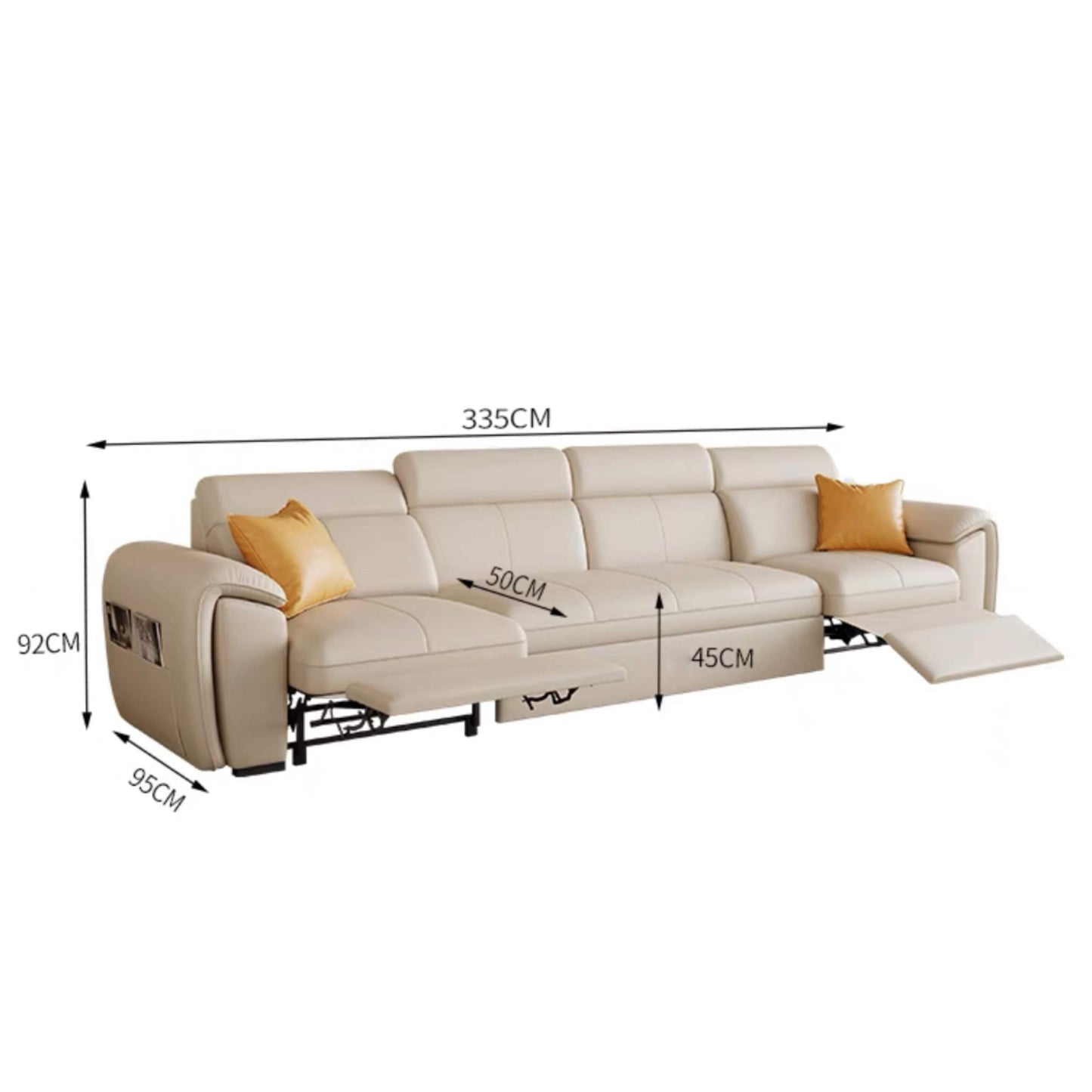 Home Atelier Italian Genuine Cowhide Leather / Length 335cm ( 2 Electric Recliner + Pull-out Bed) Christen Electric Recliner Leather Sofa Bed