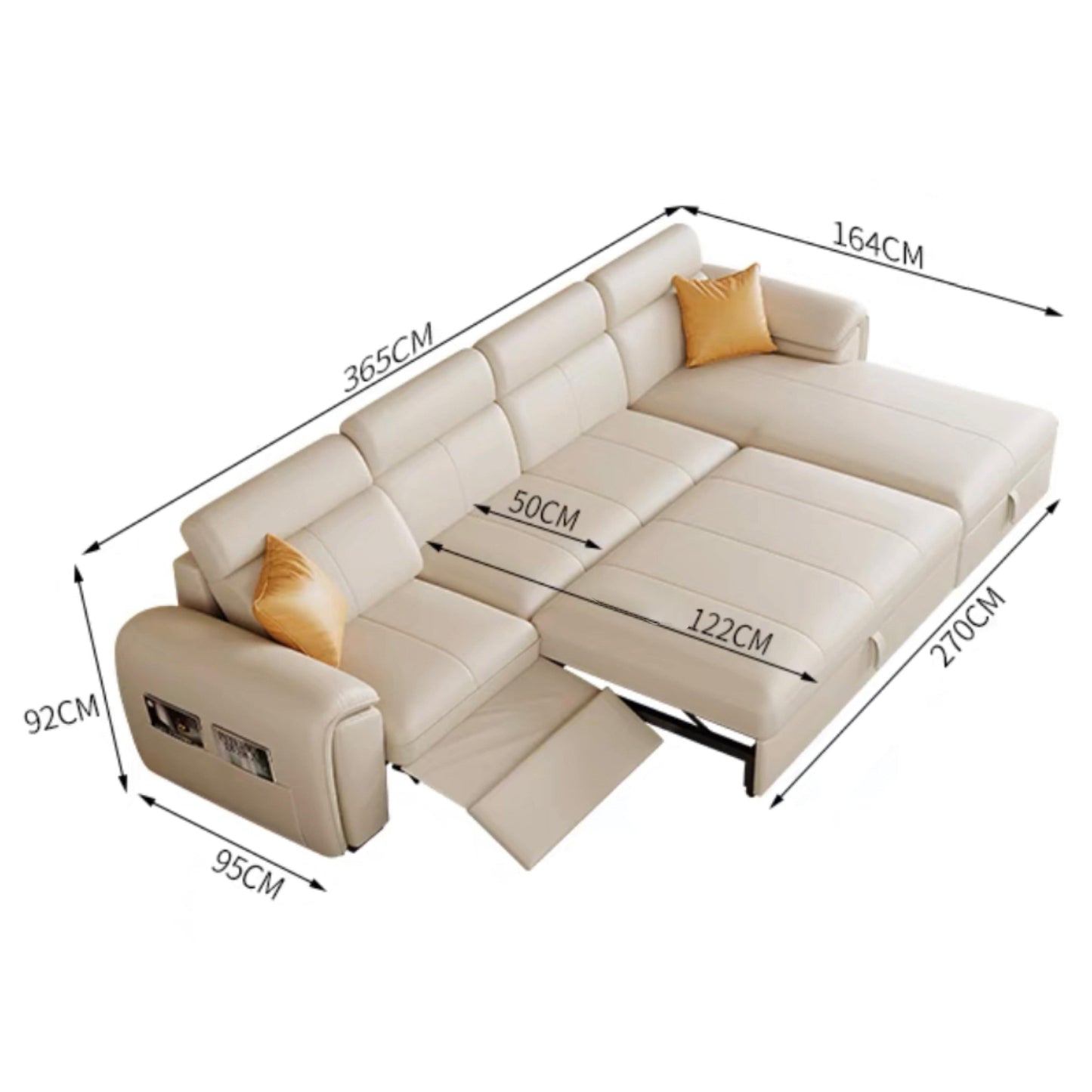Home Atelier Italian Genuine Cowhide Leather / Length 335cm L-shape ( 1 Electric Recliner + Pull-out Bed + Storage L-shape) Christen Electric Recliner Leather Sofa Bed