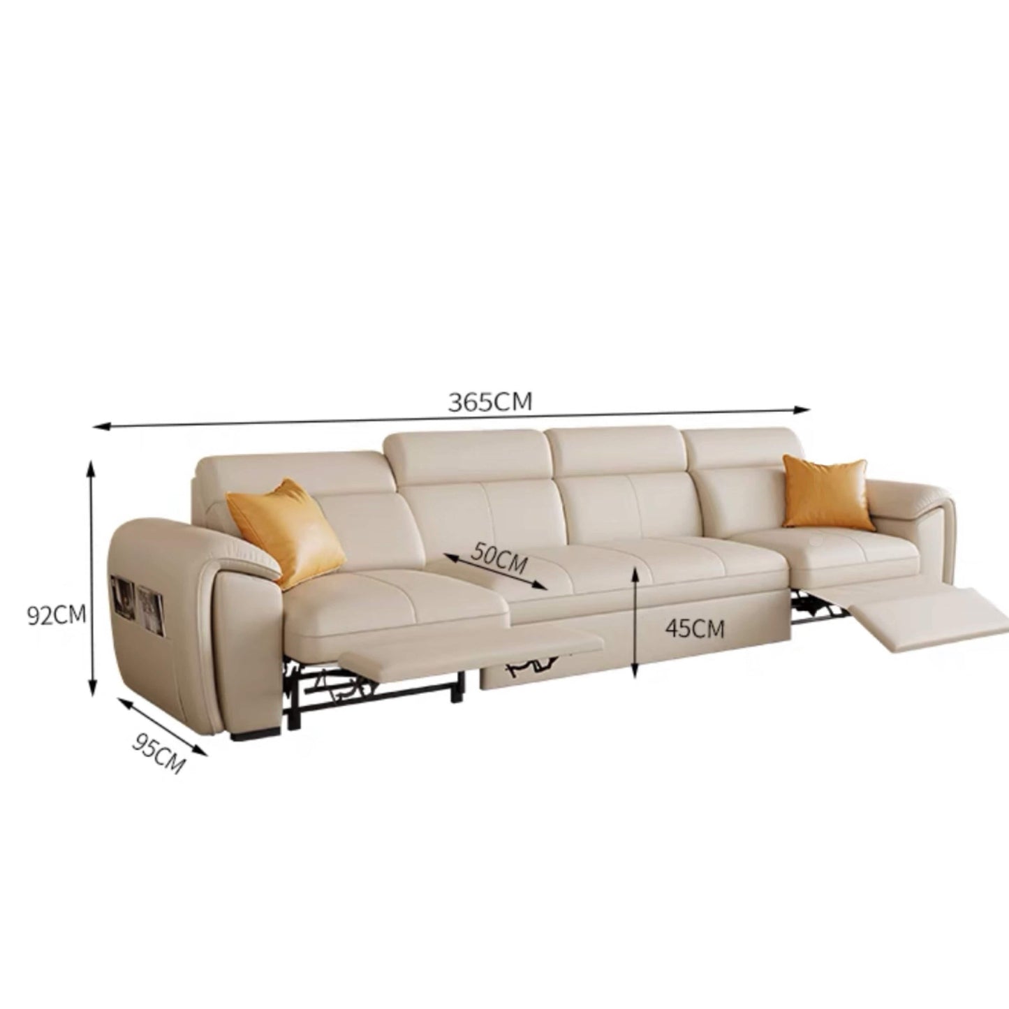 Home Atelier Italian Genuine Cowhide Leather / Length 365cm ( 2 Electric Recliner + Pull-out Bed) Christen Electric Recliner Leather Sofa Bed