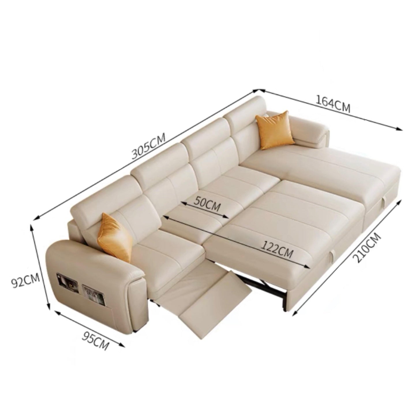 Home Atelier Italian Genuine Cowhide Leather / Length 365cm L-shape ( 1 Electric Recliner + Pull-out Bed + Storage L-shape) Christen Electric Recliner Leather Sofa Bed