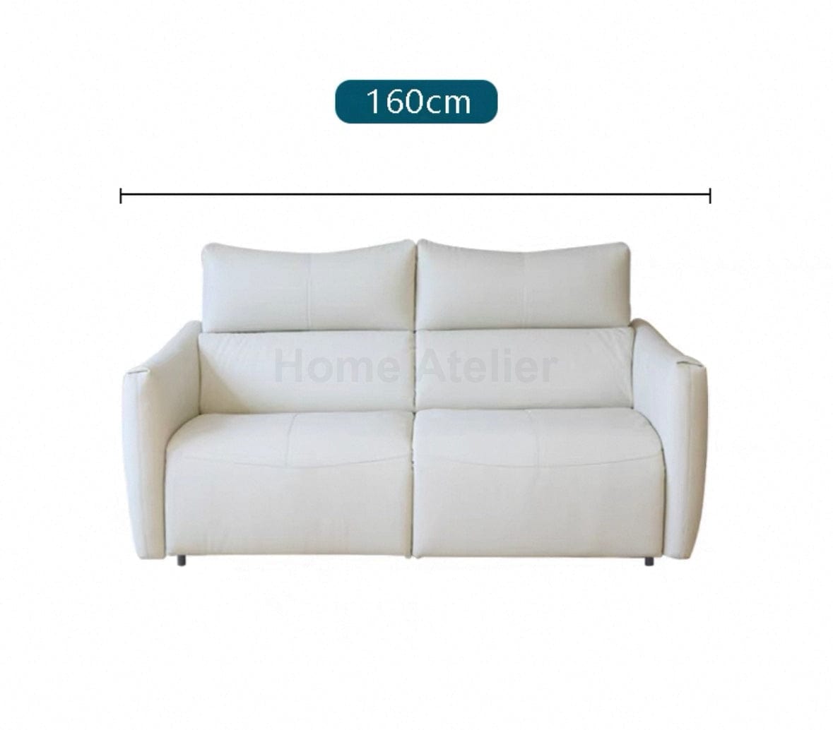 Home Atelier Italian Genuine Cowhide Leather / Single Size/ Length 160cm / Light Cream Thomas Leather Foldable Sofa Bed with Mattress