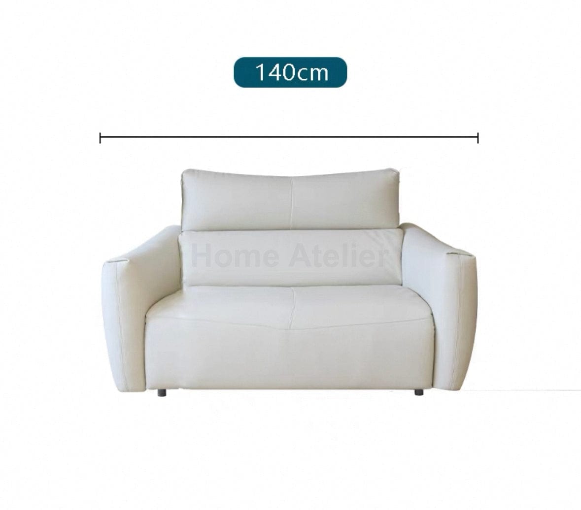Home Atelier Italian Genuine Cowhide Leather / XS Single Size/ Length 140cm / Light Cream Thomas Leather Foldable Sofa Bed with Mattress