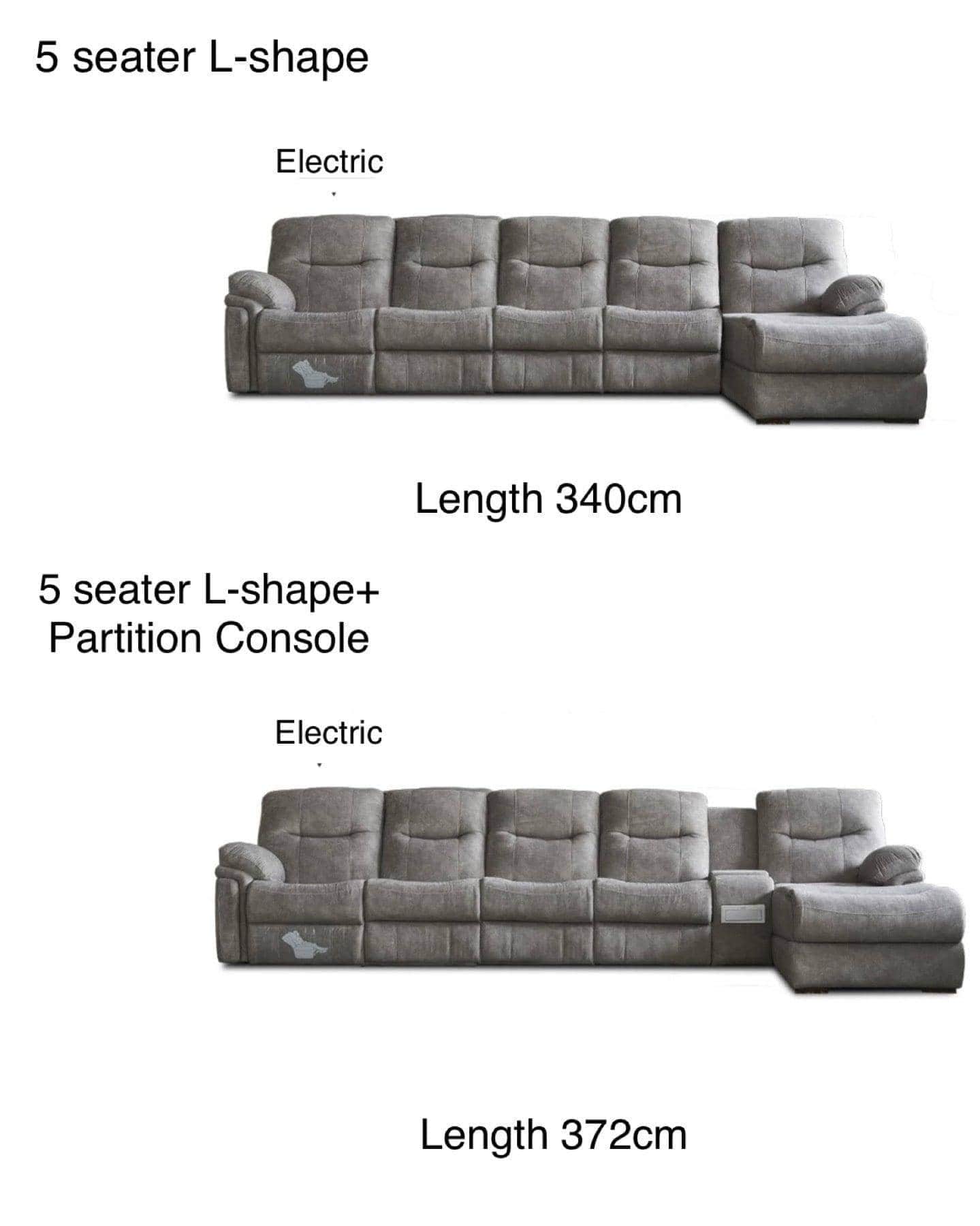 Home Atelier Italian Velvet Fabric / 5 seater L-shape ( + 1 side electric recliner)/ Length 340cm / Grey Ansel Velvet L-shape Electric Recliner Sofa