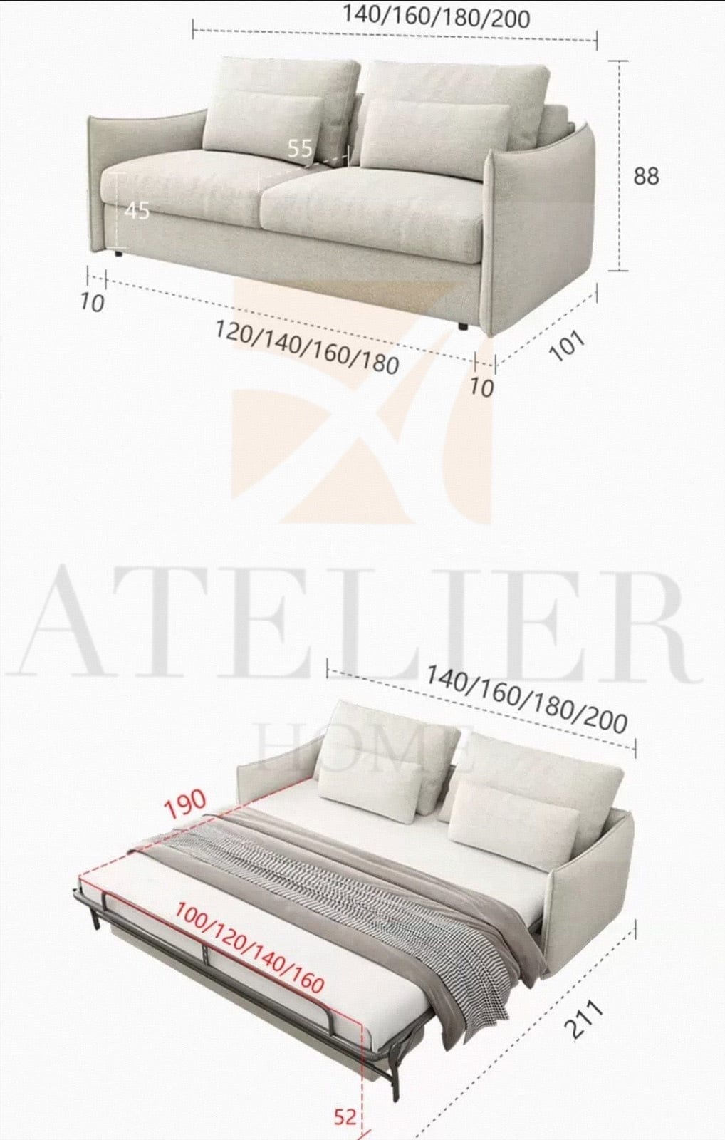 Home Atelier Jervois Foldable Sofa Bed with Mattress