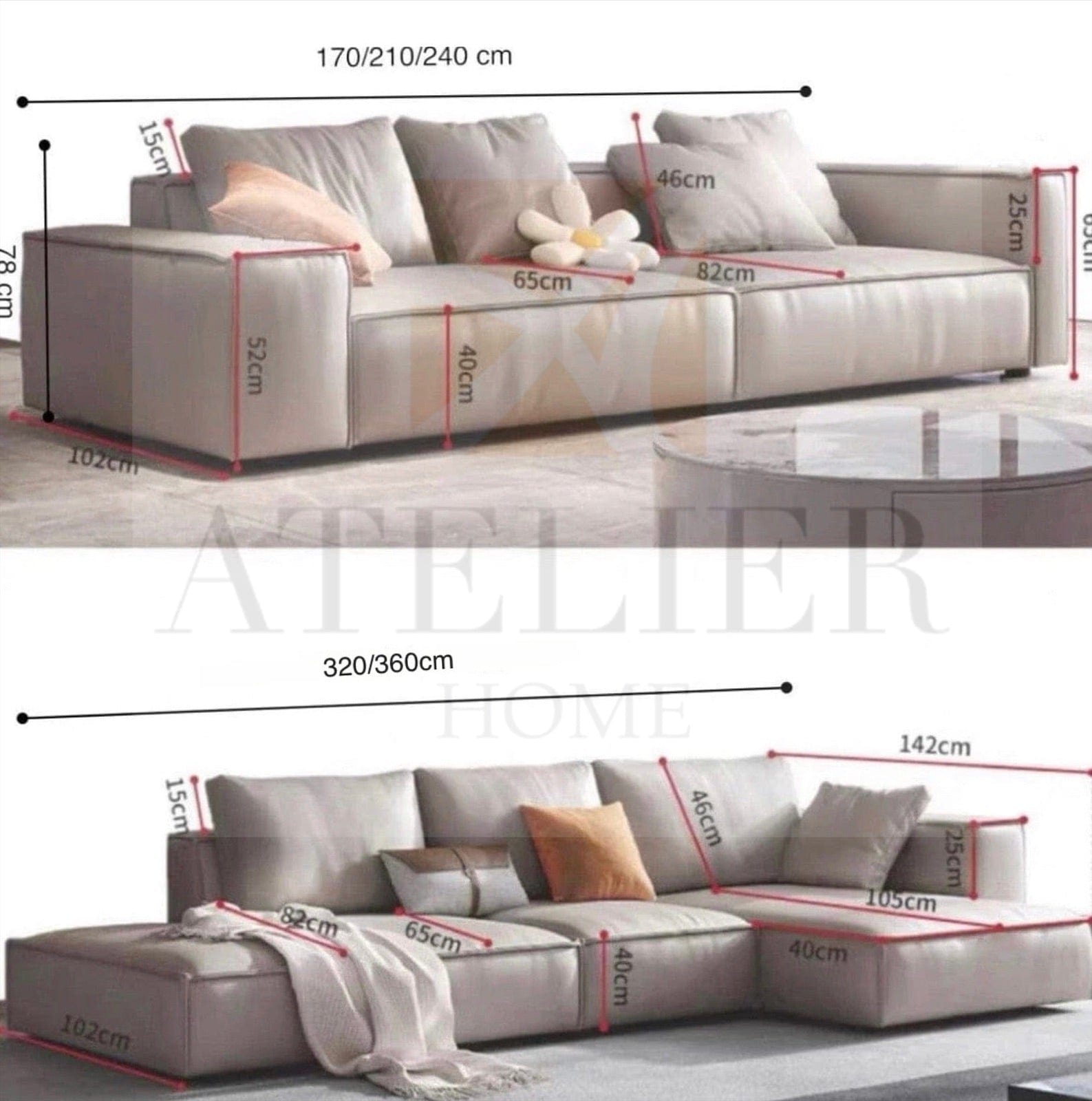 Home Atelier Jonathan Scratch Resistant Sectional Leather Sofa