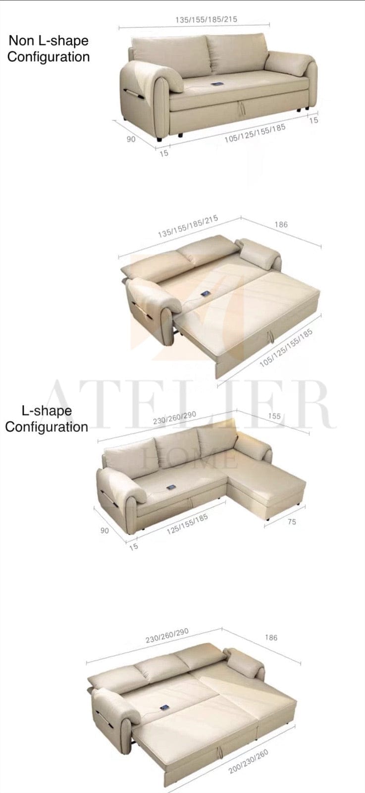 Home Atelier Kayden Scratch Resistant Leather Storage Sofa Bed