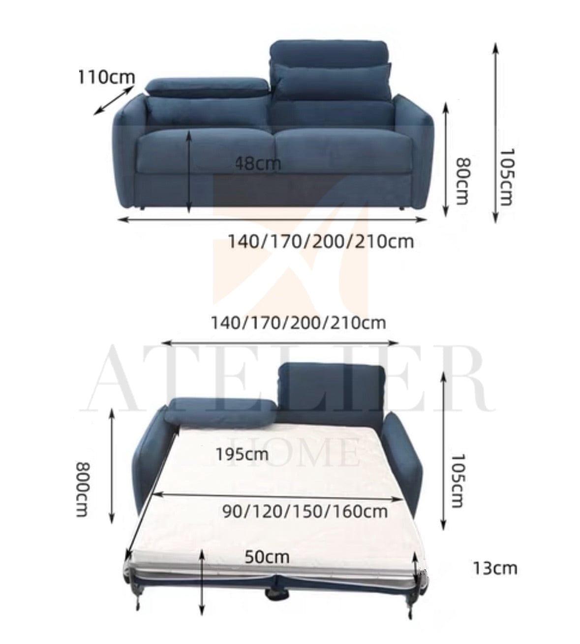 Home Atelier Kira Foldable Sofa Bed with Mattress