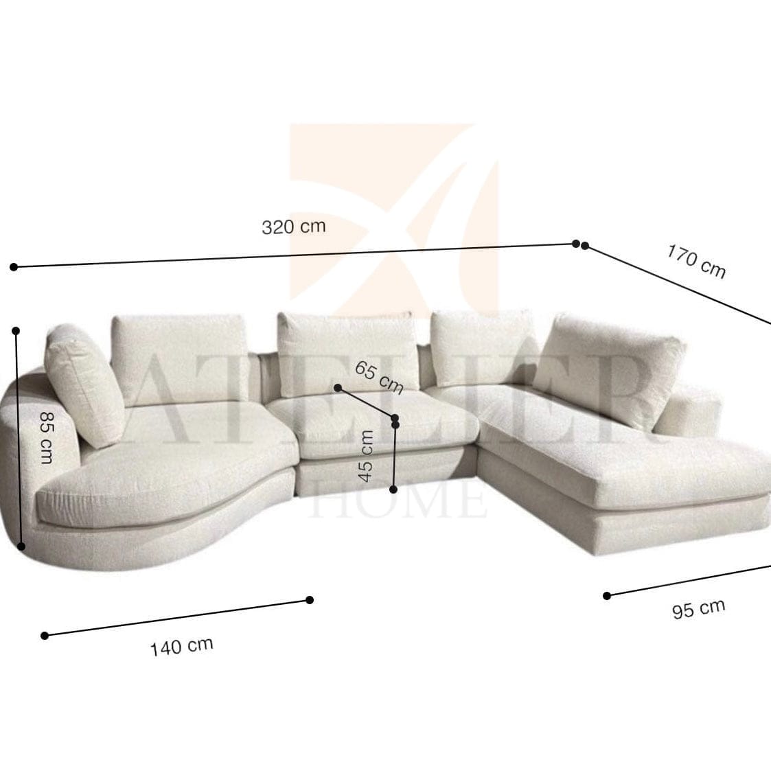 Home Atelier Lawrence Sectional Curve Sofa with Extended Chaise