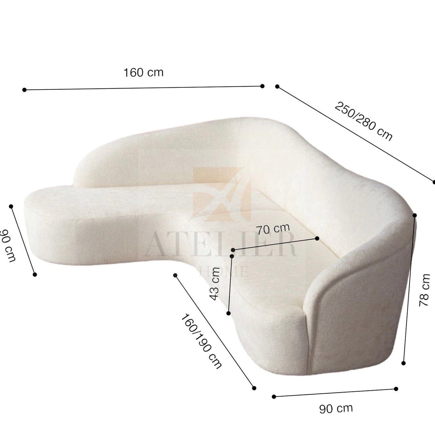 Home Atelier Lia Sectional Boucle Curve Sofa