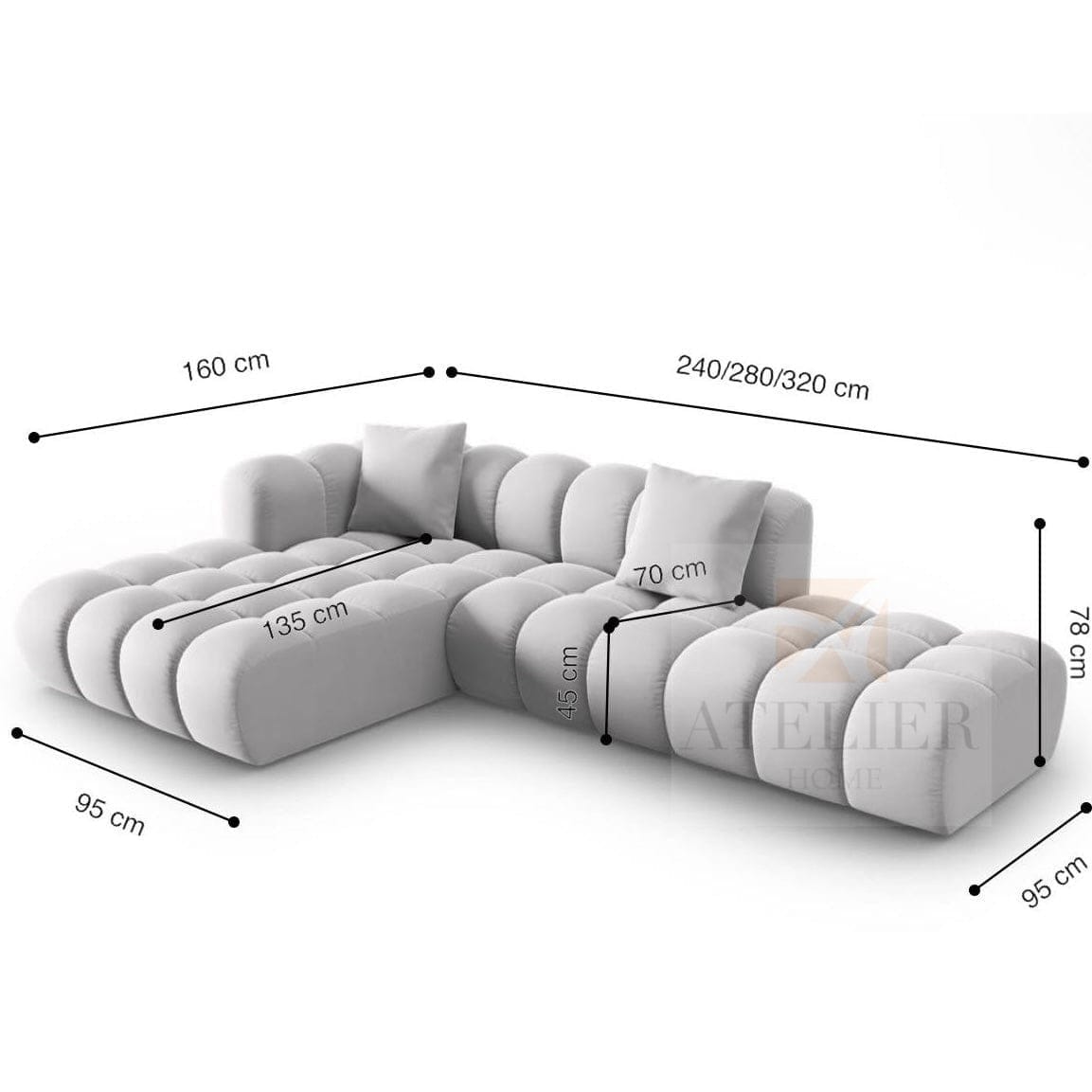 Home Atelier Lorenz Scratch Resistant Sectional Extended Chaise Sofa