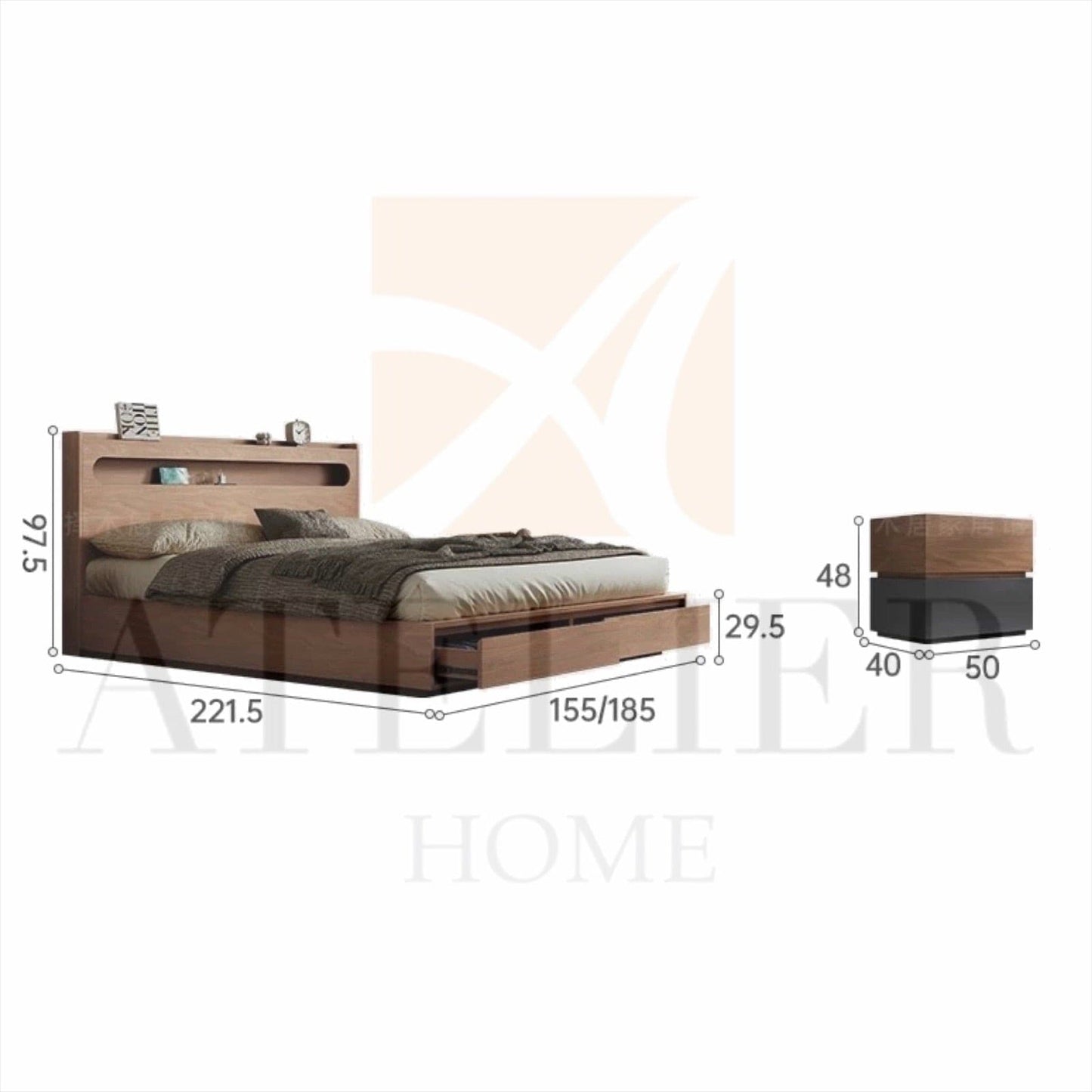 Home Atelier Lorista Wooden Storage Bed Frame