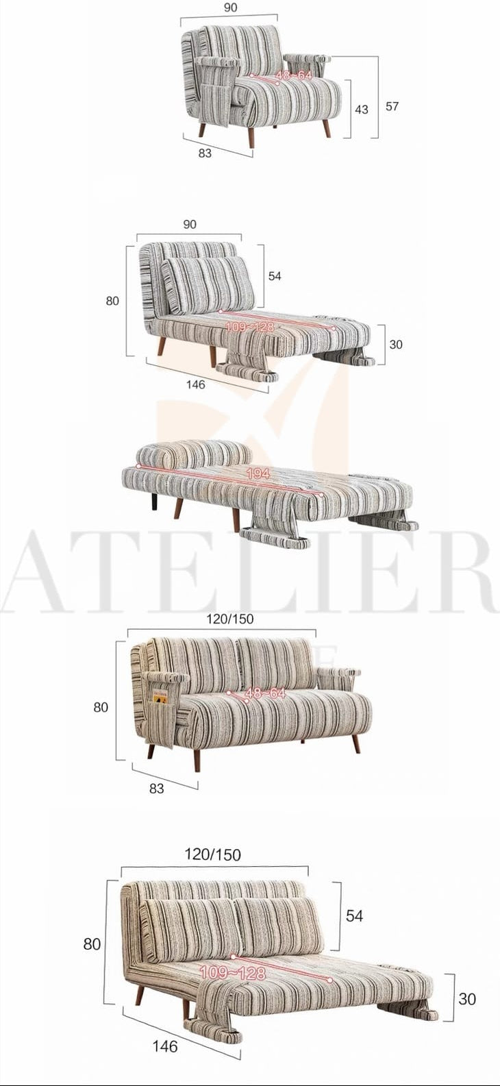 Home Atelier Masca Foldable Sofa Bed with Mattress (Copy)