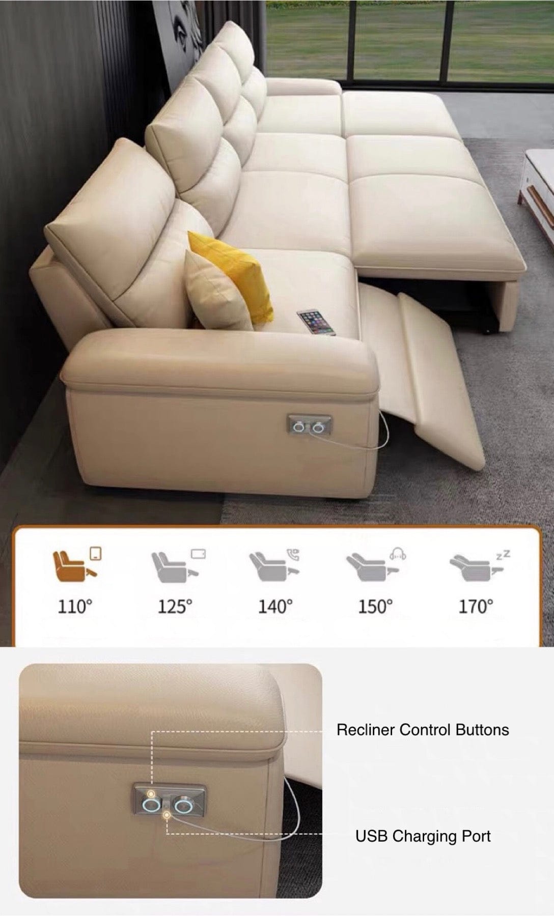 Home Atelier Maurice Electric Recliner Leather Sofa Bed