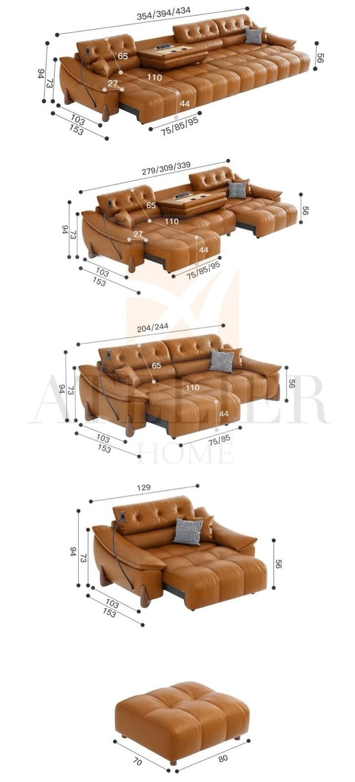Home Atelier Monte Electric Motorized Leather Sofa Bed