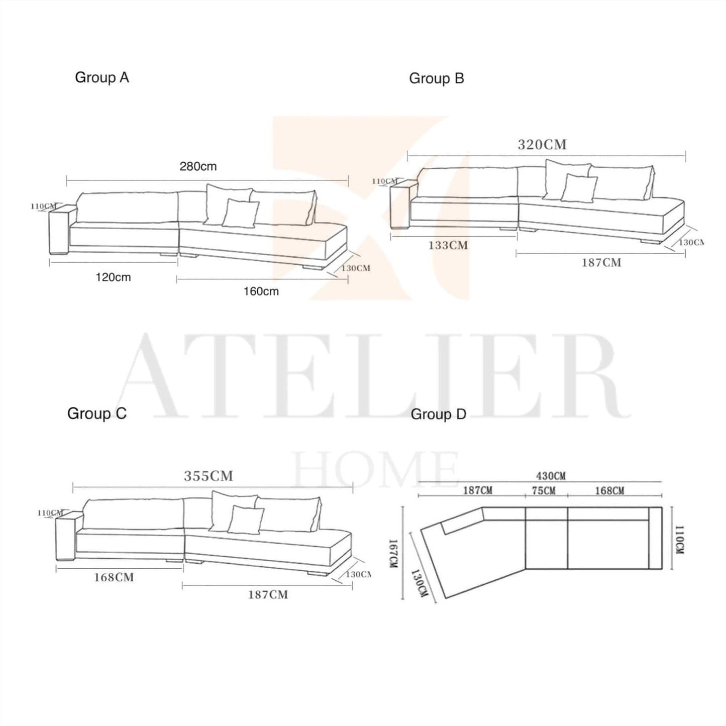 Home Atelier Napoli Sectional Scratch Resistant Sofa