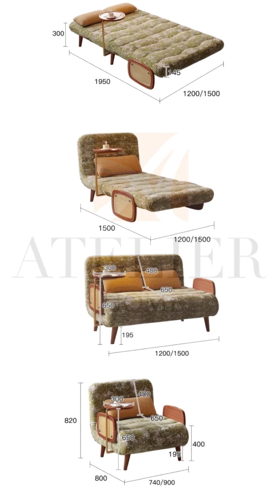 Home Atelier Noelle Foldable Sofa Bed with Coffee Table