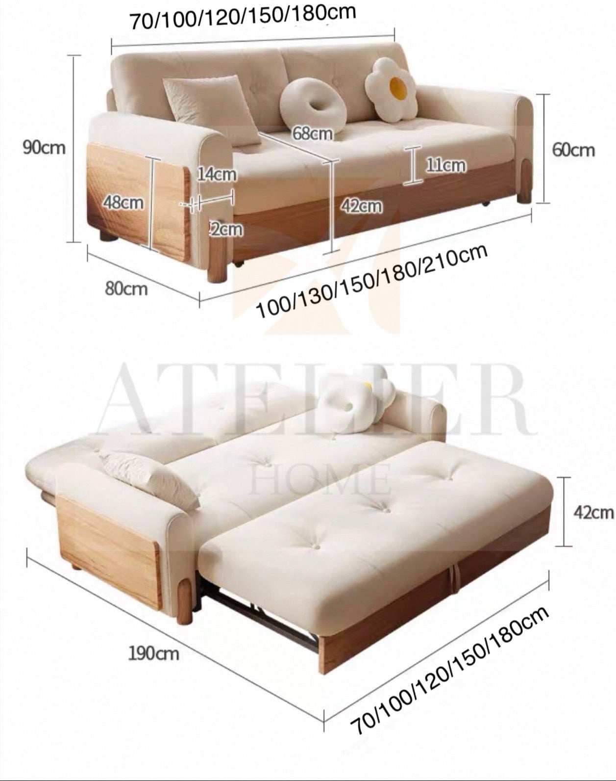 Home Atelier Oriella Scratch Resistant Storage Sofa Bed