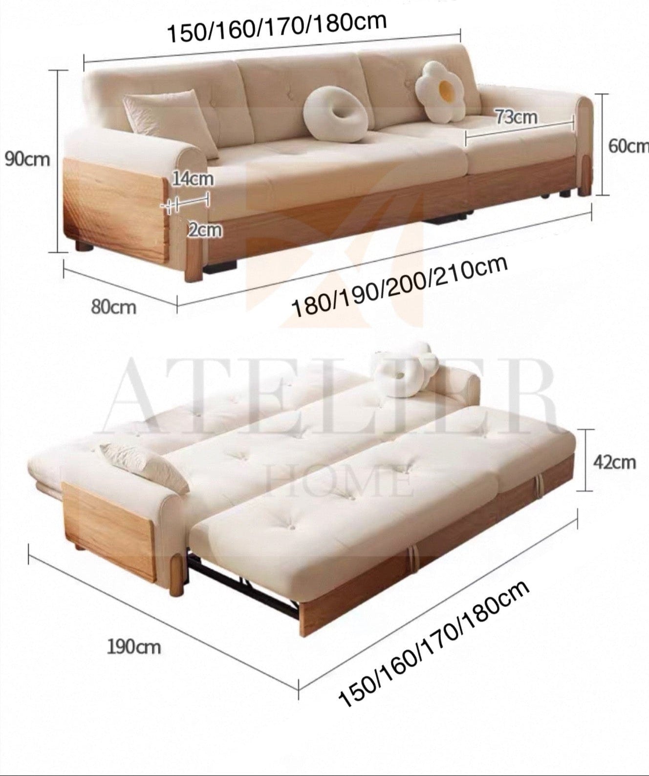 Home Atelier Oriella Scratch Resistant Storage Sofa Bed
