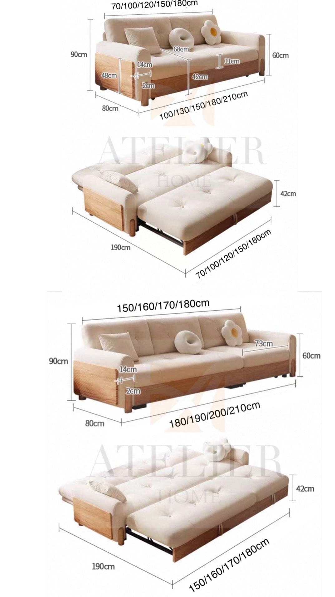 Home Atelier Oriella Scratch Resistant Storage Sofa Bed