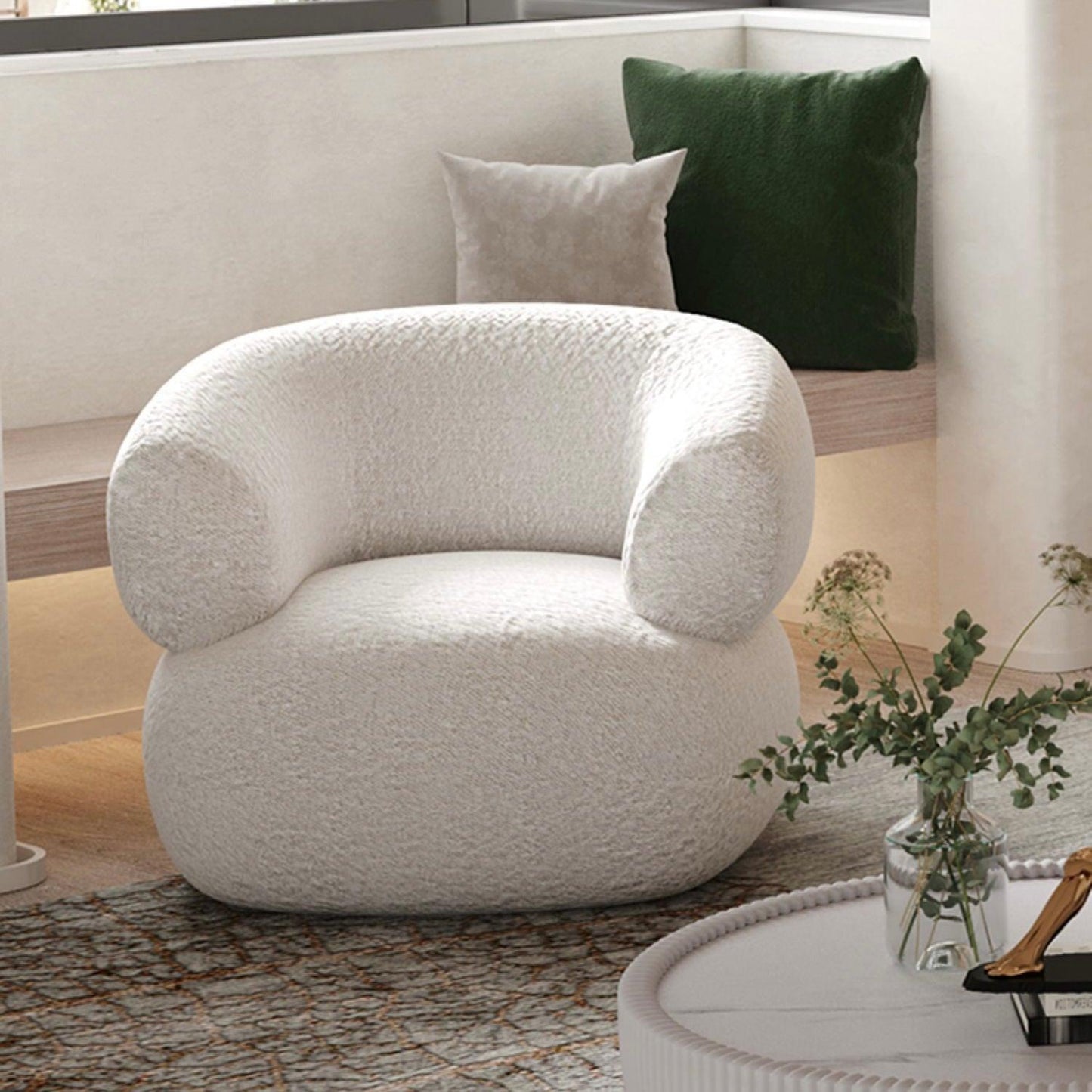 Home Atelier Performance Boucle Fabric / 1 seater/ With Armrest / White Anthea Performance Boucle Curve Sofa