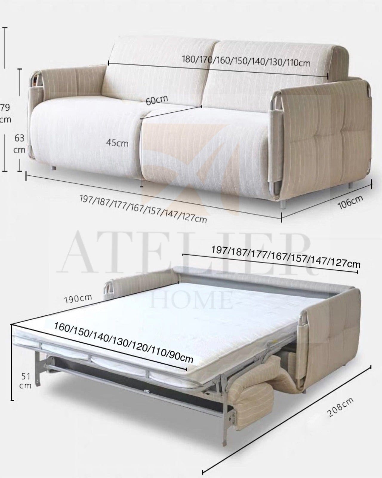 Home Atelier Rachel Foldable Sofa Bed with Mattress