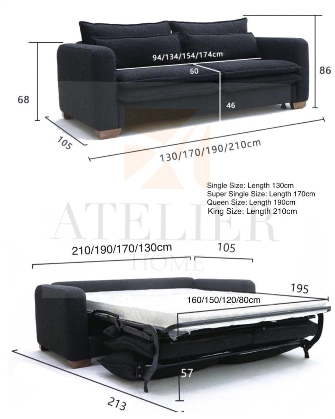 Home Atelier Rae Boucle Foldable Sofa Bed