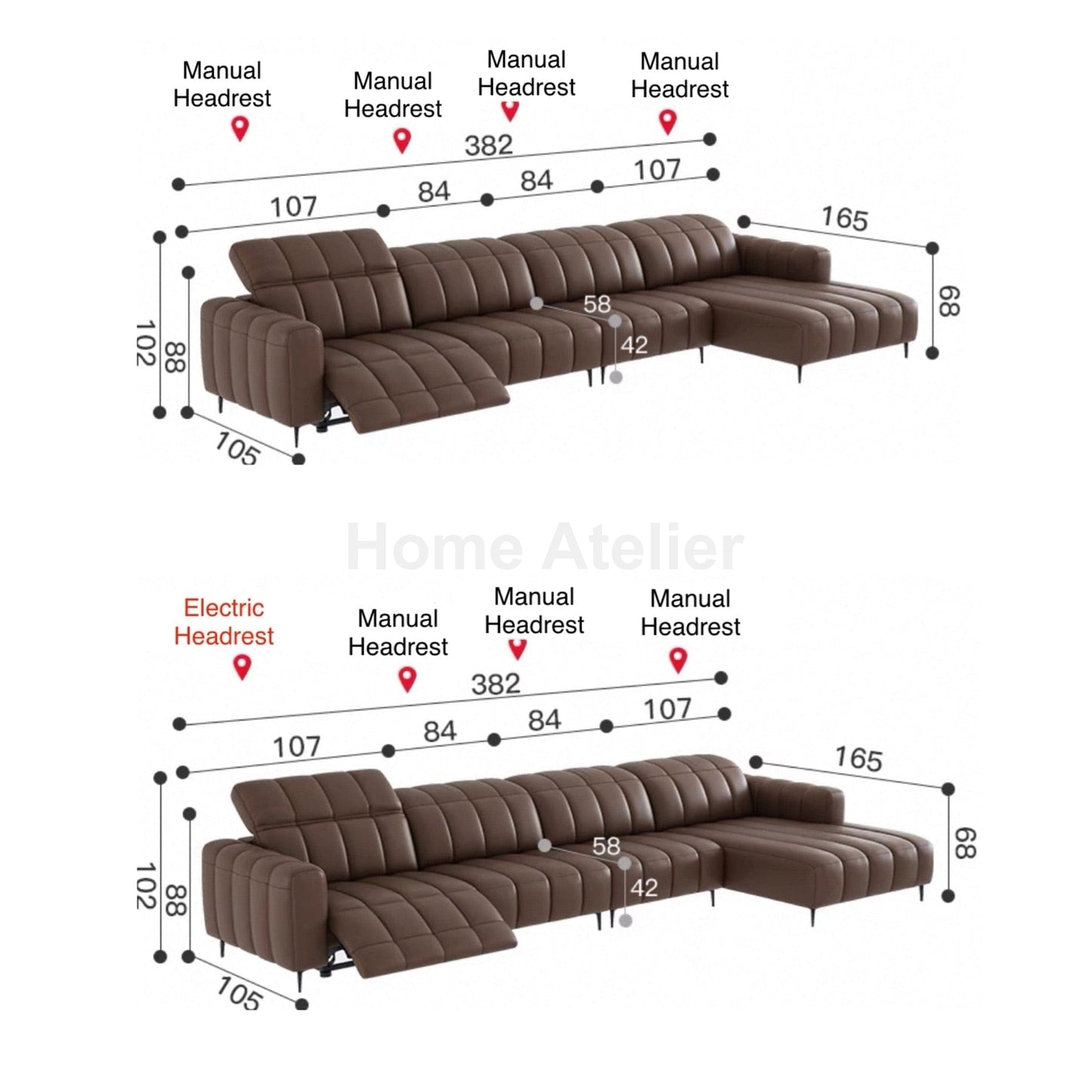 Home Atelier Ramier Electric Recliner Leather Sofa