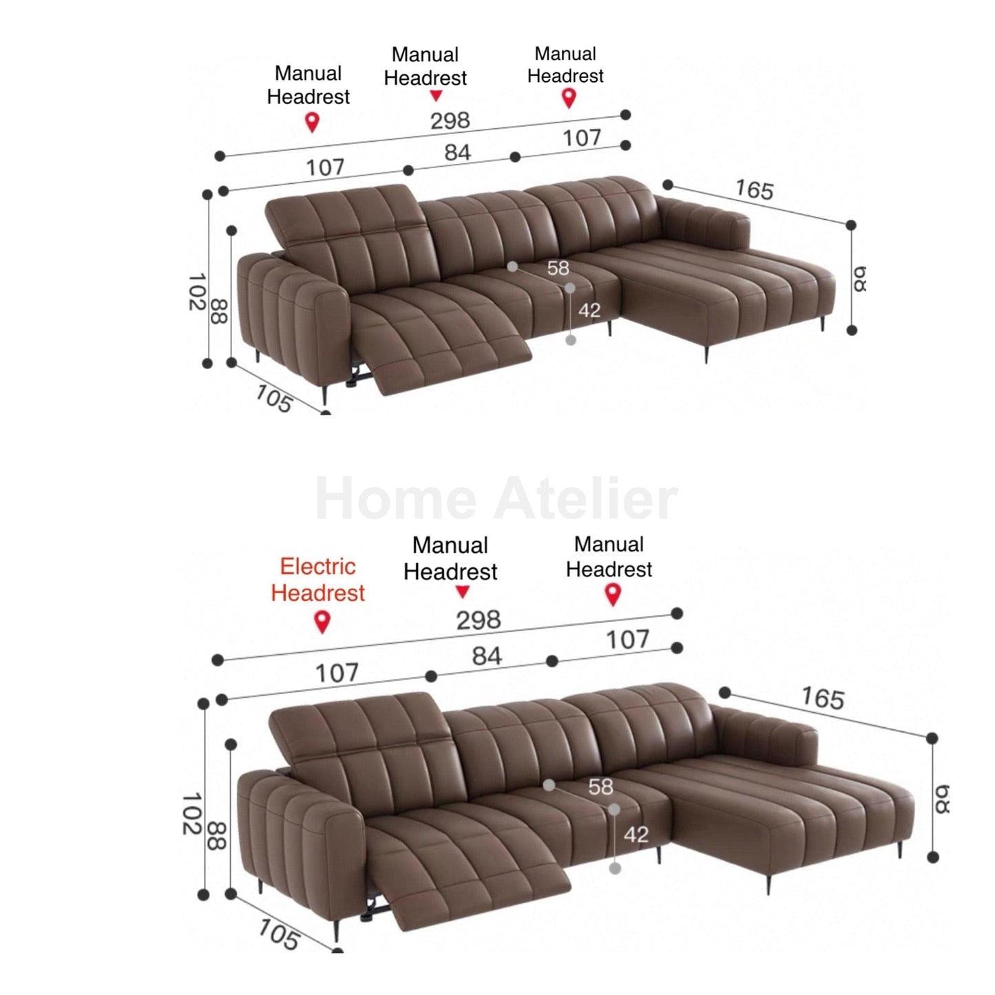 Home Atelier Ramier Electric Recliner Leather Sofa