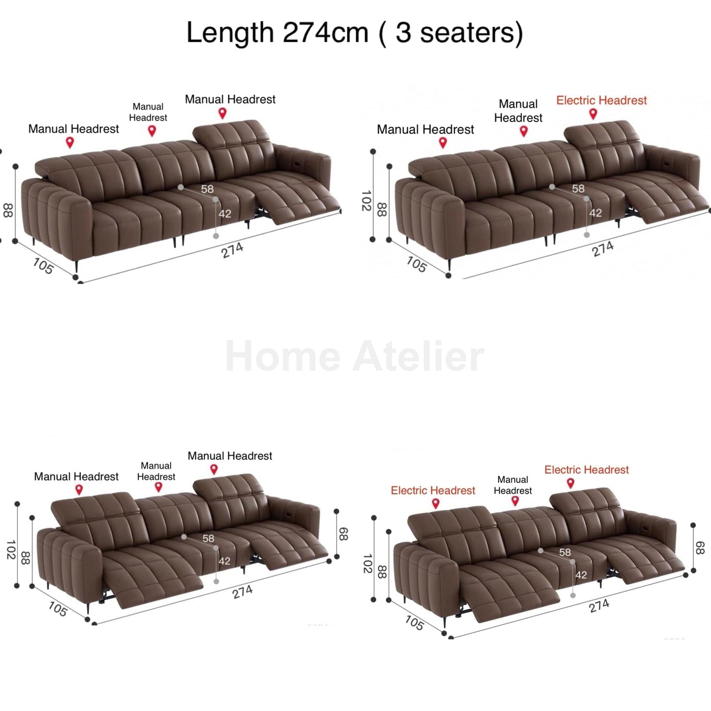 Home Atelier Ramier Electric Recliner Leather Sofa
