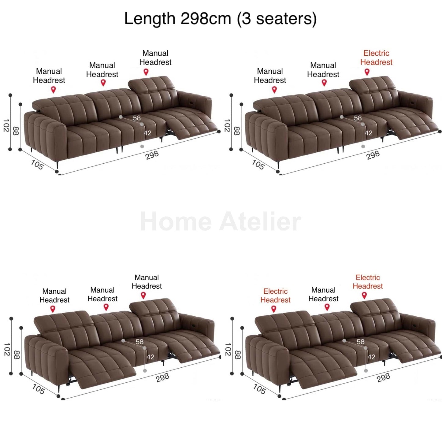 Home Atelier Ramier Electric Recliner Leather Sofa