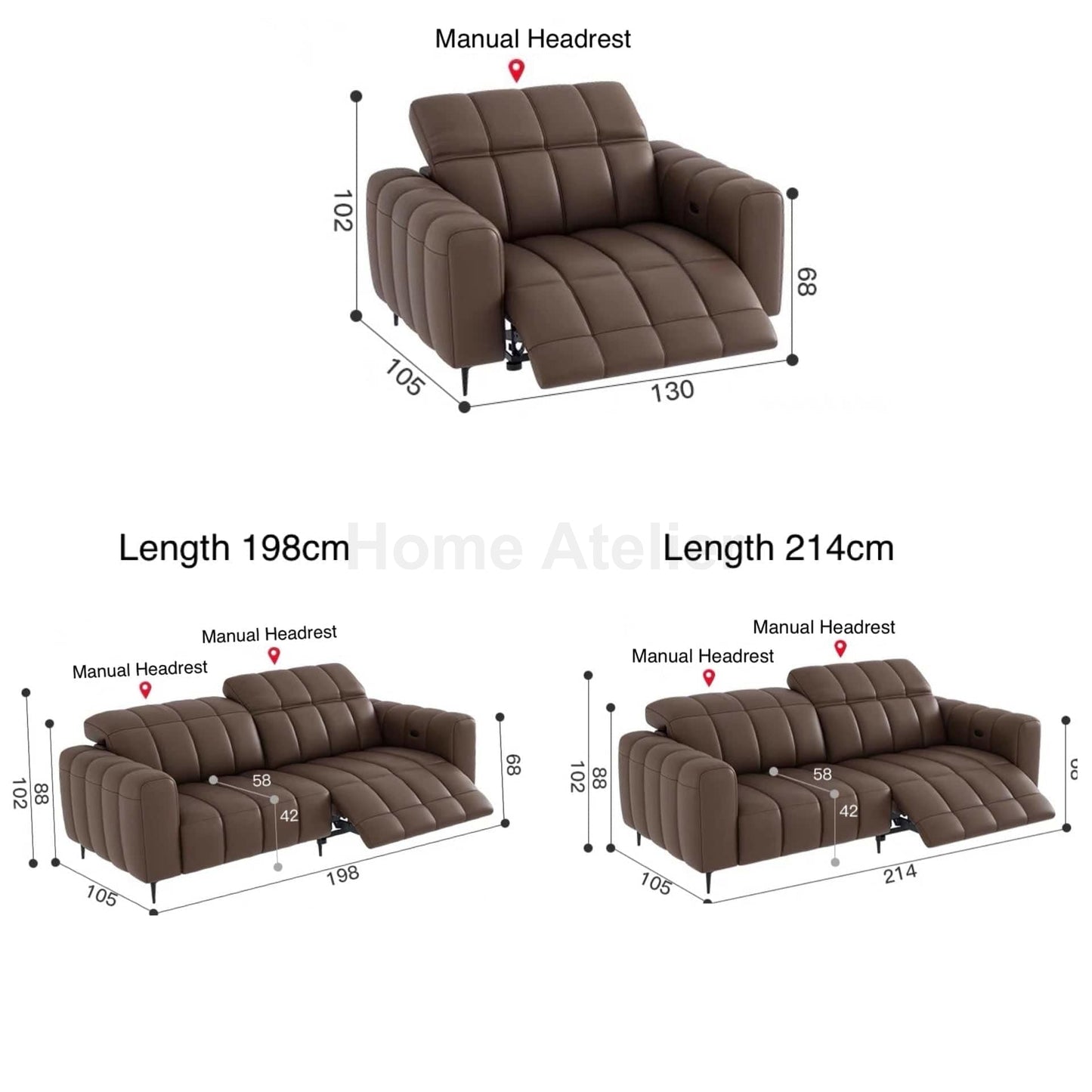 Home Atelier Ramier Electric Recliner Leather Sofa