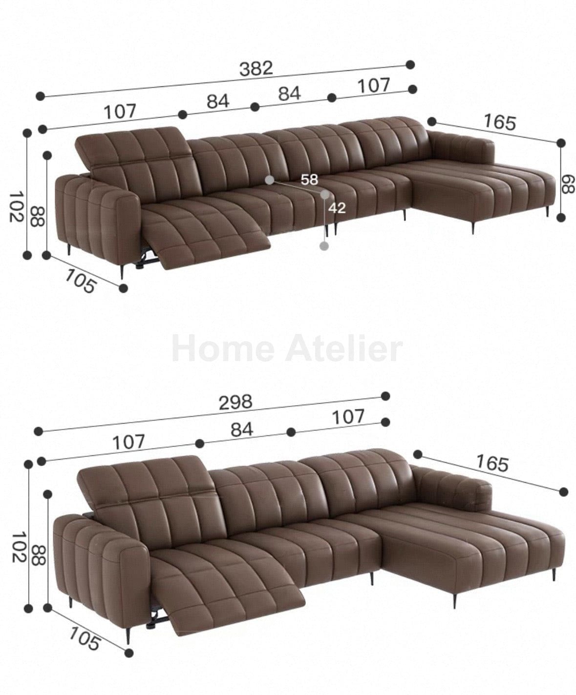 Home Atelier Ramier Electric Recliner Leather Sofa
