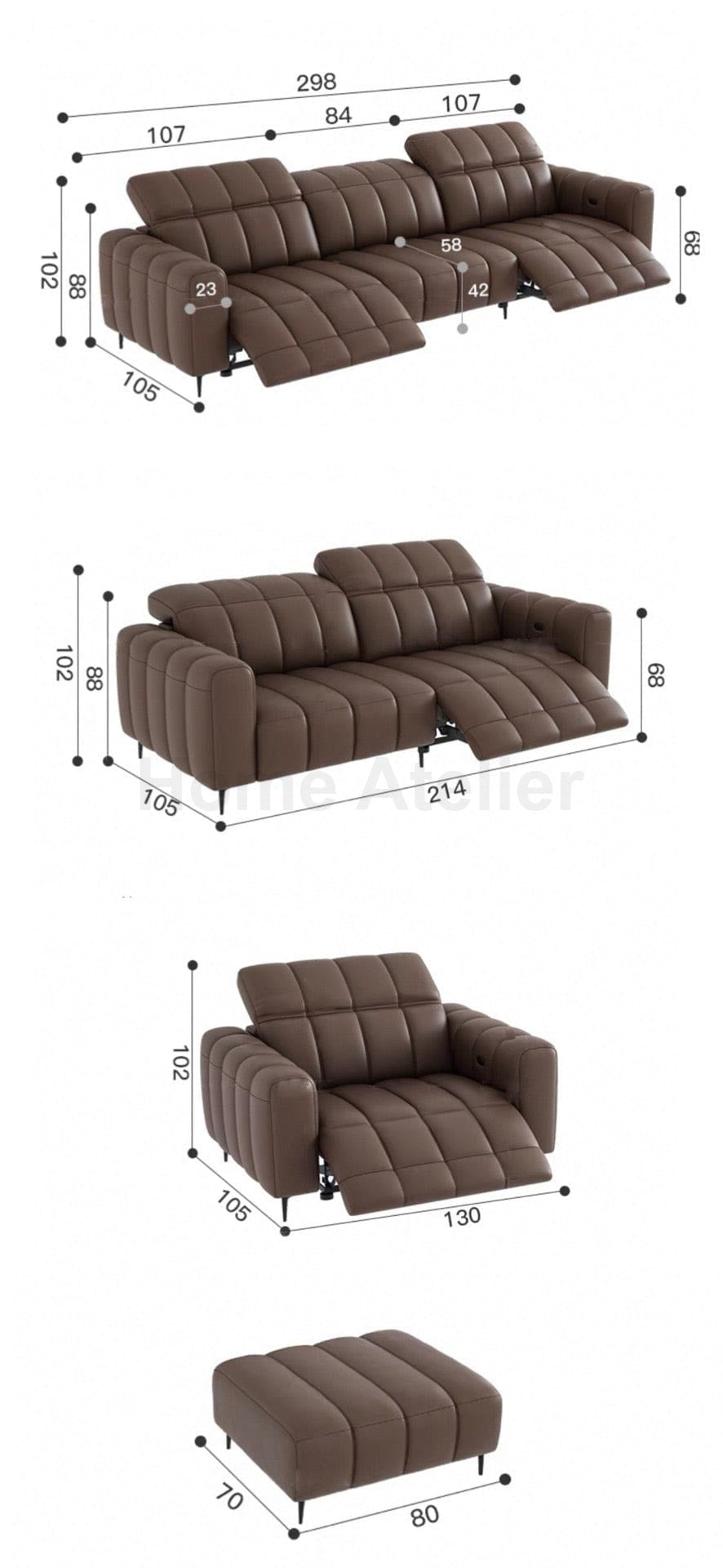 Home Atelier Ramier Electric Recliner Leather Sofa
